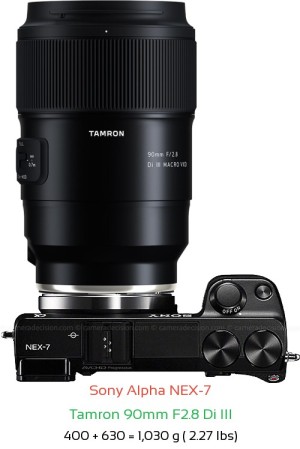 Sony NEX-7 with Tamron 90mm F2.8 Di III Lens Size