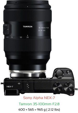 Sony NEX-7 with Tamron 35-100mm F2.8 Lens Size