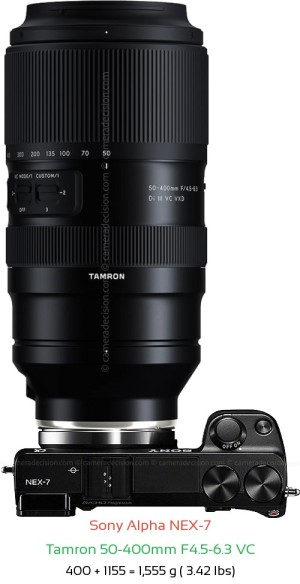 Sony NEX-7 with Tamron 50-400mm F4.5-6.3 VC Lens Size
