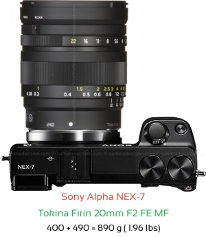 Sony NEX-7 with Tokina Firin 20mm F2 FE MF Lens Size