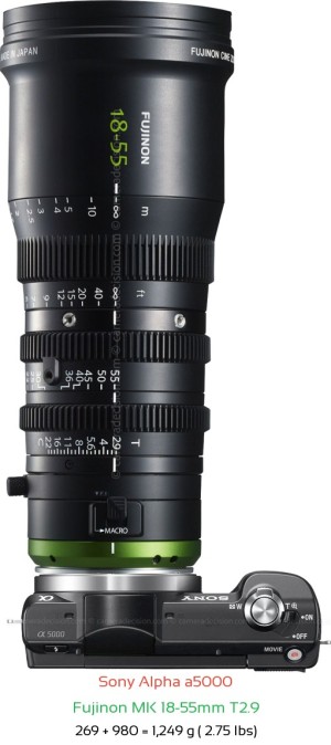 Sony a5000 with Fujinon MK 18-55mm T2.9 Lens Size