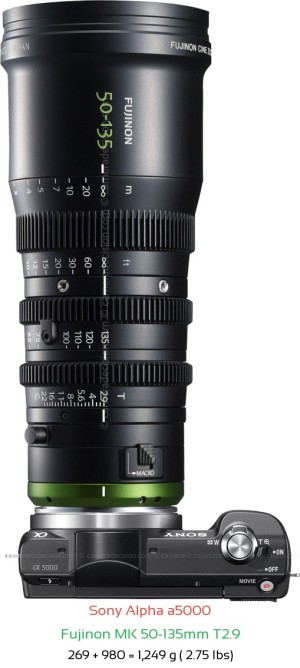 Sony a5000 with Fujinon MK 50-135mm T2.9 Lens Size