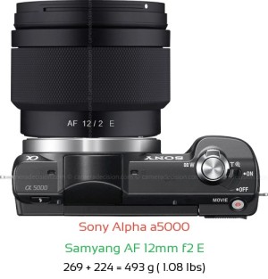 Sony a5000 with Samyang AF 12mm f2 E Lens Size