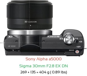Sony a5000 with Sigma 30mm F2.8 EX DN Lens Size