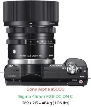 Sony a5000 with Sigma 45mm F2.8 DG DN C Lens Size