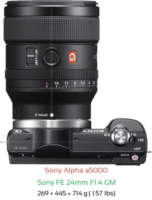 Sony a5000 with Sony FE 24mm F1.4 GM Lens Size