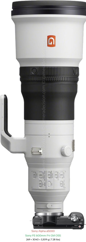 Sony a5000 with Sony FE 600mm F4 GM Lens Size