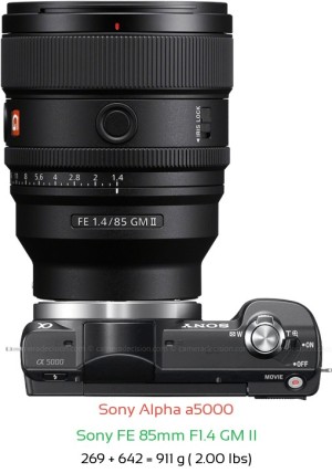 Sony a5000 with Sony FE 85mm F1.4 GM II Lens Size