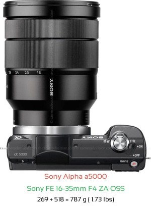 Sony a5000 with Sony FE 16-35mm F4 ZA OSS Lens Size