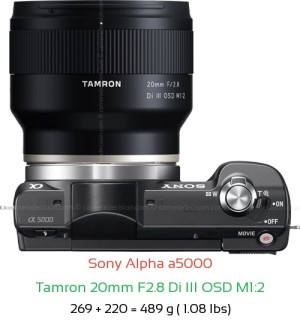 Sony a5000 with Tamron 20mm F2.8 Di III OSD M1:2 Lens Size