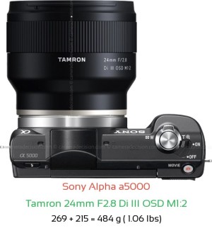 Sony a5000 with Tamron 24mm F2.8 Di III OSD M1:2 Lens Size