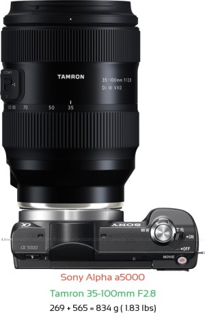 Sony a5000 with Tamron 35-100mm F2.8 Lens Size