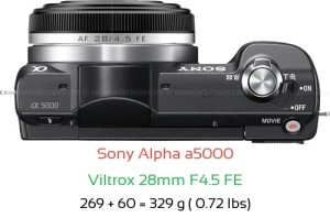 Sony a5000 with Viltrox 28mm F4.5 FE Lens Size
