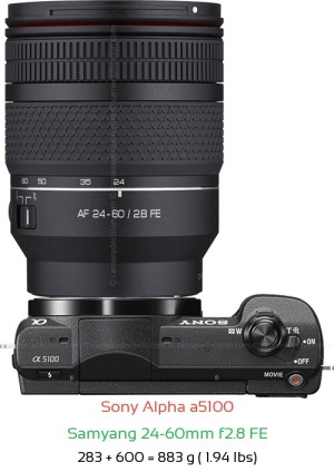Sony a5100 with Samyang 24-60mm f2.8 FE Lens Size