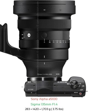 Sony a5100 with Sigma 135mm F1.4 Lens Size