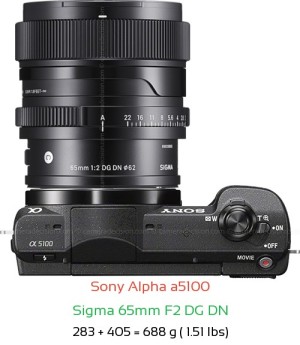 Sony a5100 with Sigma 65mm F2 DG DN Lens Size