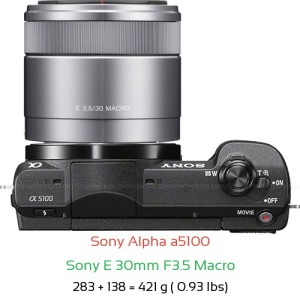 Sony a5100 with Sony E 30mm F3.5 Macro Lens Size