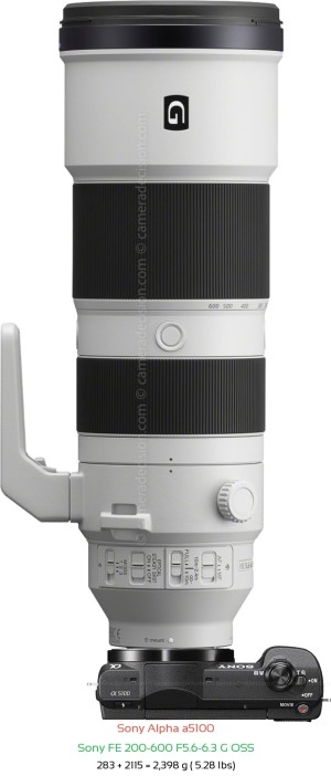 Sony a5100 with Sony FE 200-600 F5.6-6.3 Lens Size