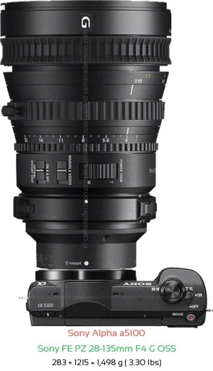 Sony a5100 with Sony FE PZ 28-135mm F4 G Lens Size