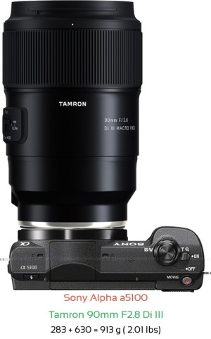 Sony a5100 with Tamron 90mm F2.8 Di III Lens Size