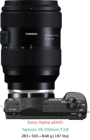 Sony a5100 with Tamron 35-100mm F2.8 Lens Size