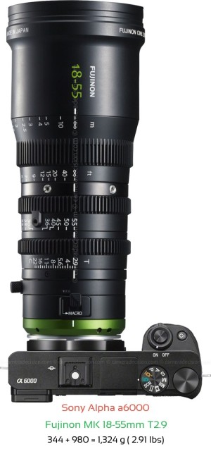 Sony A6000 with Fujinon MK 18-55mm T2.9 Lens Size
