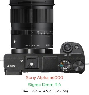 Sony A6000 with Sigma 12mm f1.4 Lens Size