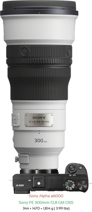Sony A6000 with Sony FE 300mm f2.8 GM Lens Size