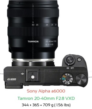 Sony A6000 with Tamron 20-40mm F2.8 VXD Lens Size
