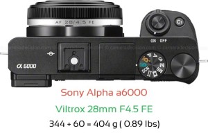 Sony A6000 with Viltrox 28mm F4.5 FE Lens Size