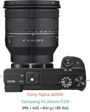 Sony A6100 with Samyang 14-24mm F2.8 Lens Size