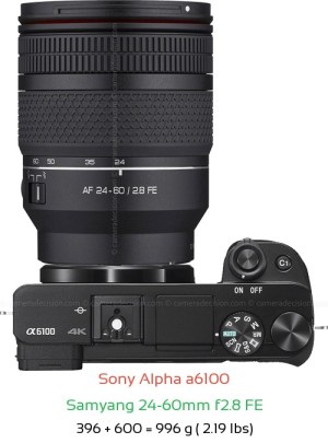 Sony A6100 with Samyang 24-60mm f2.8 FE Lens Size