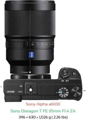 Sony A6100 with Sony Distagon T FE 35mm F1.4 ZA Lens Size