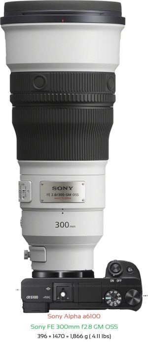 Sony A6100 with Sony FE 300mm f2.8 GM Lens Size
