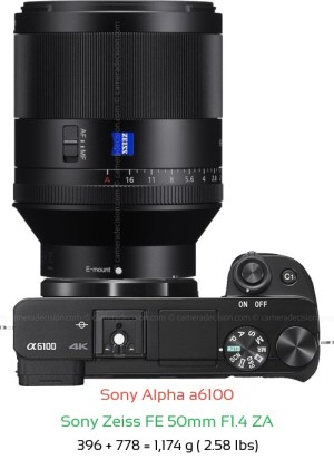 Sony A6100 with Sony Zeiss FE 50mm F1.4 ZA Lens Size