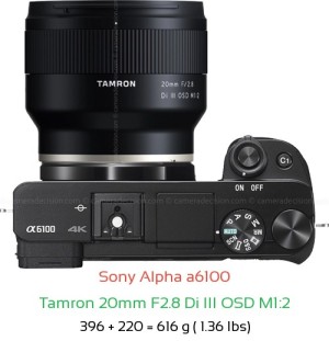 Sony A6100 with Tamron 20mm F2.8 Di III OSD M1:2 Lens Size