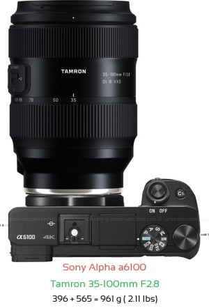 Sony A6100 with Tamron 35-100mm F2.8 Lens Size