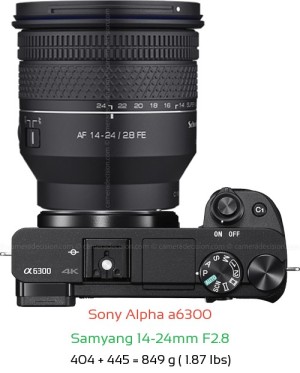 Sony A6300 with Samyang 14-24mm F2.8 Lens Size
