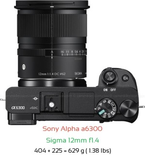 Sony A6300 with Sigma 12mm f1.4 Lens Size