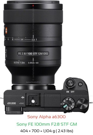 Sony A6300 with Sony FE 100mm F2.8 STF GM Lens Size