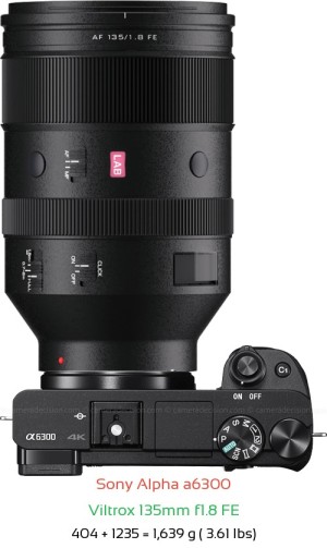 Sony A6300 with Viltrox 135mm f1.8 FE Lens Size