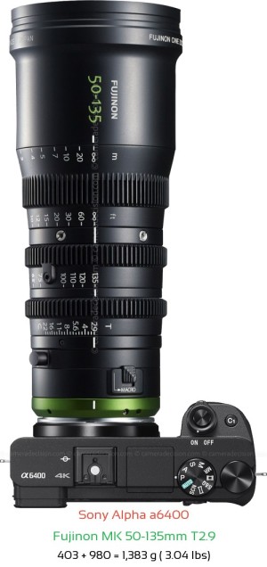 Sony A6400 with Fujinon MK 50-135mm T2.9 Lens Size