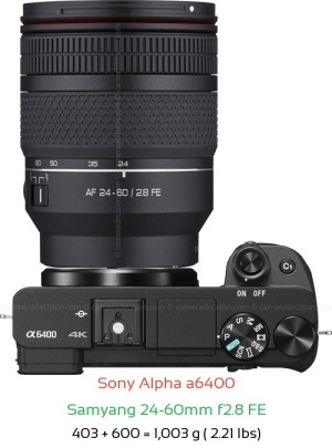 Sony A6400 with Samyang 24-60mm f2.8 FE Lens Size