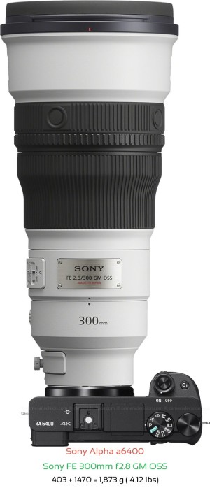 Sony A6400 with Sony FE 300mm f2.8 GM Lens Size