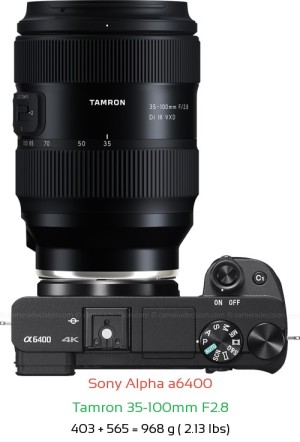 Sony A6400 with Tamron 35-100mm F2.8 Lens Size