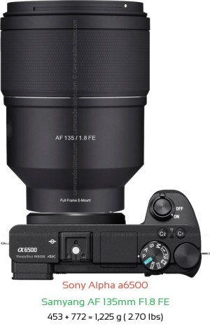 Sony A6500 with Samyang AF 135mm F1.8 FE Lens Size