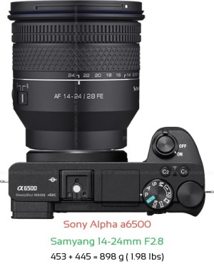 Sony A6500 with Samyang 14-24mm F2.8 Lens Size