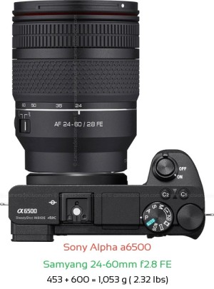 Sony A6500 with Samyang 24-60mm f2.8 FE Lens Size