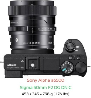 Sony A6500 with Sigma 50mm F2 C Lens Size