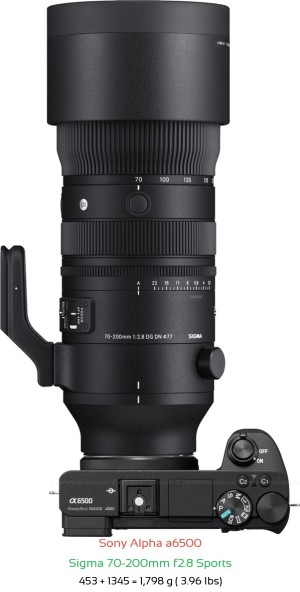 Sony A6500 with Sigma 70-200mm f2.8 Sports Lens Size